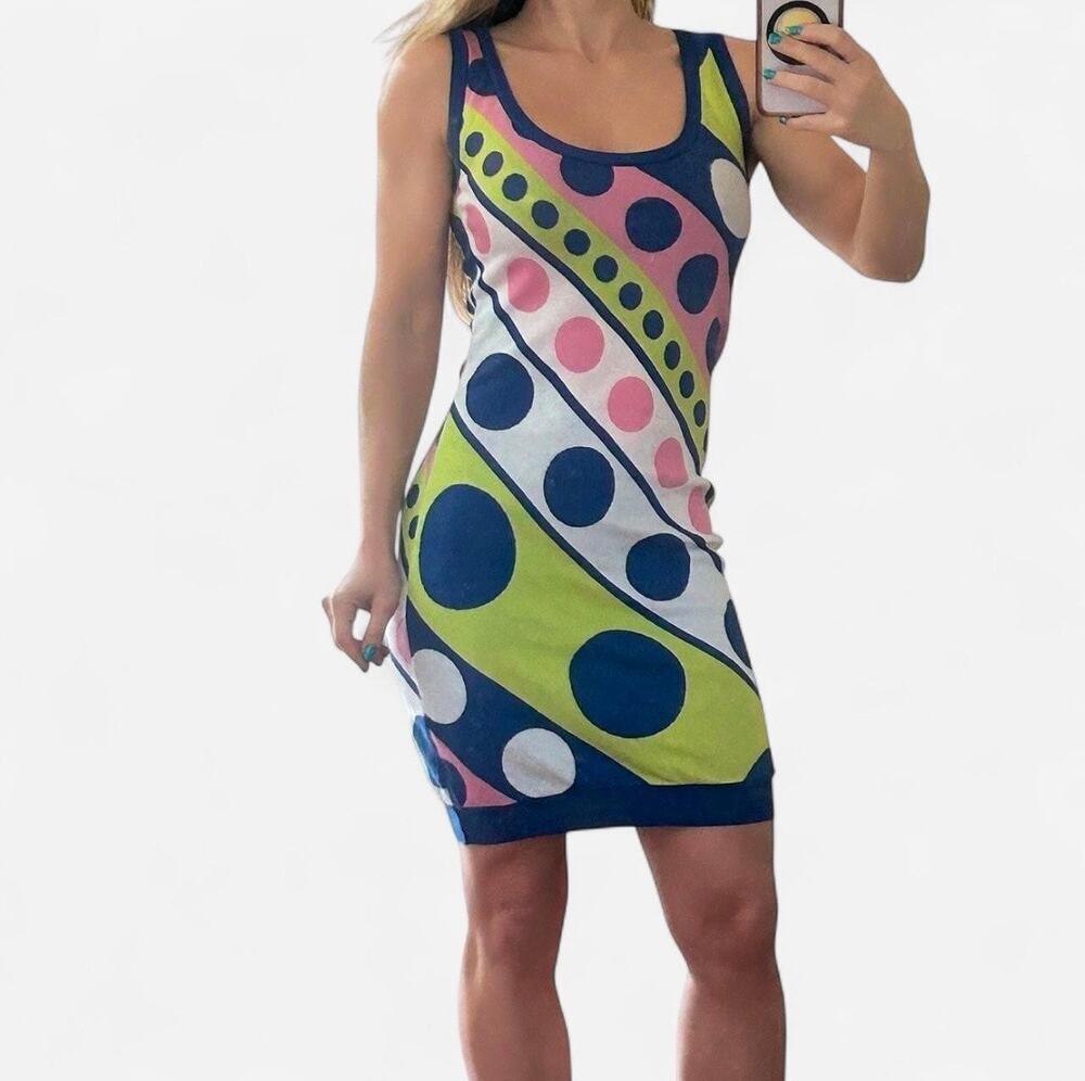 Boutique Moschino 2017 Neon Dot Knit Tank Mini Dress Size 6